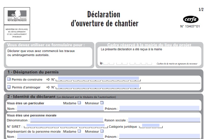 Declaration d'ouverture de chantier Declaration d'ouverture de chantier