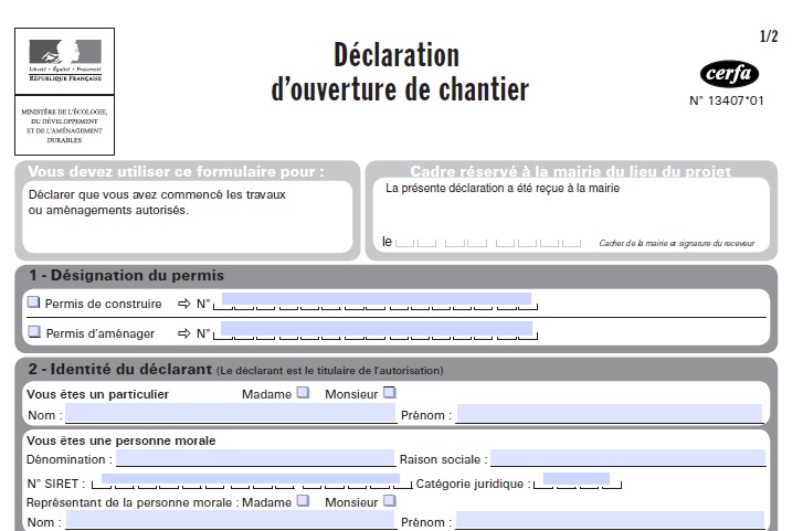 Declaration d'ouverture de chantier