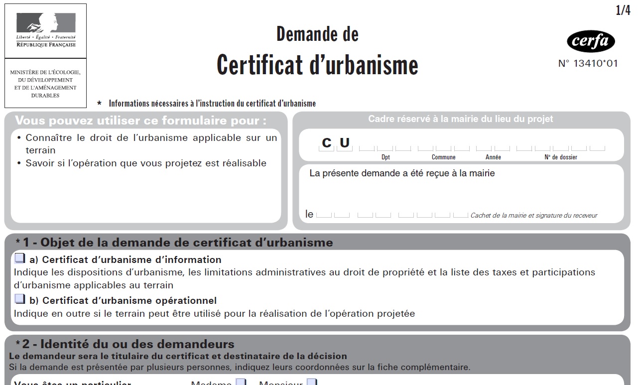 Demande de Certificat d’urbanisme Demande de Certificat d’urbanisme