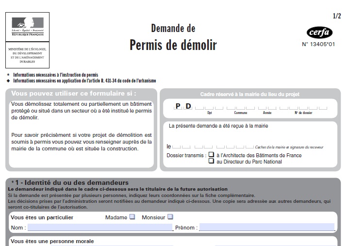 Demande de permis de démolir Demande de permis de démolir