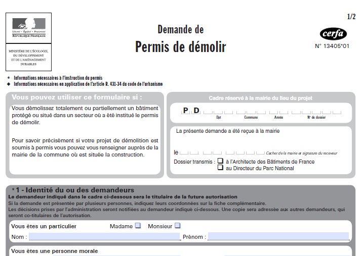 Demande de permis de démolir